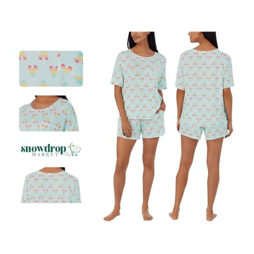 Disney Womens Short Pajama Set with Pockets (Light Green/Pink, Large) - Picture 1 of 7